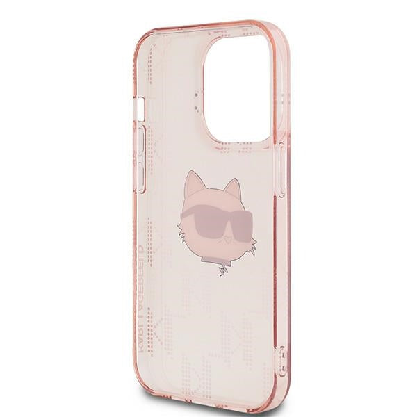 Ovitek za Apple iPhone 14 Pro, Karl Lagerfeld, IML Luxury Monogram Choupette's Head, Roza