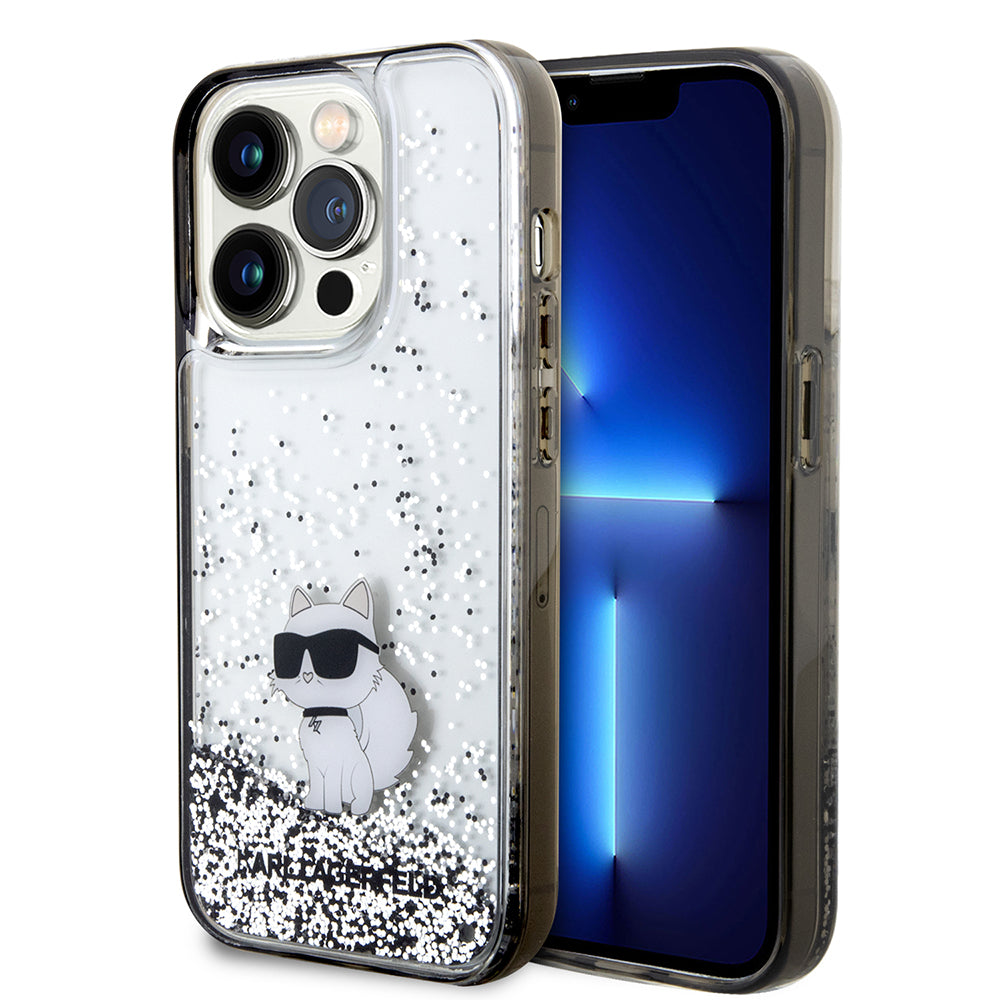 Ovitek za Apple iPhone 14 Pro, Karl Lagerfeld, Liquid Glitter Choupette, Prozoren
