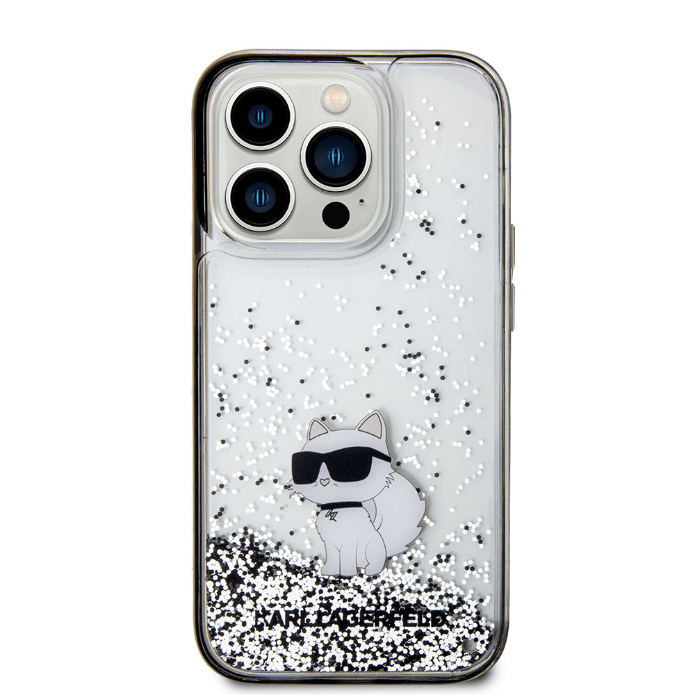 Ovitek za Apple iPhone 14 Pro, Karl Lagerfeld, Liquid Glitter Choupette, Prozoren