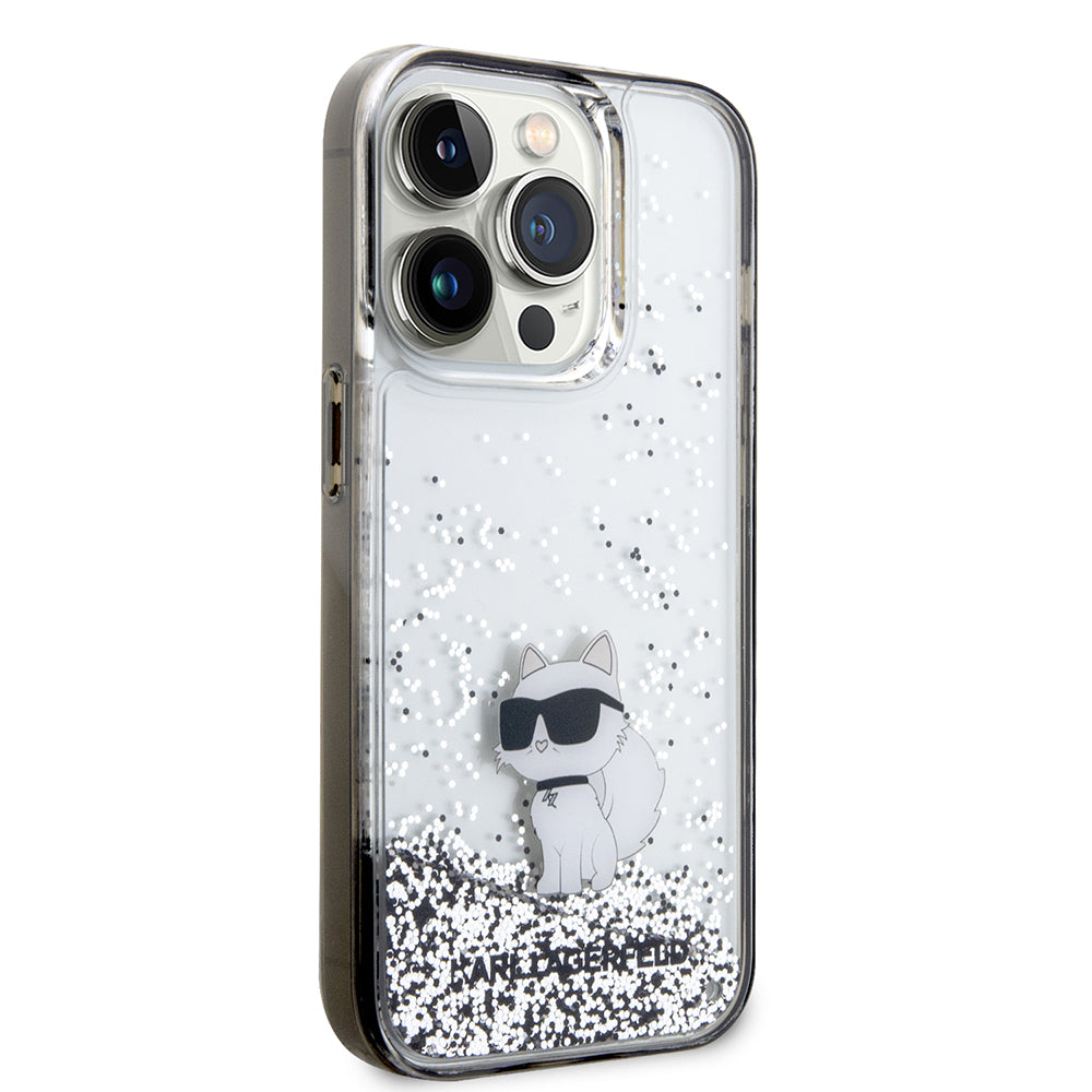 Ovitek za Apple iPhone 14 Pro, Karl Lagerfeld, Liquid Glitter Choupette, Prozoren