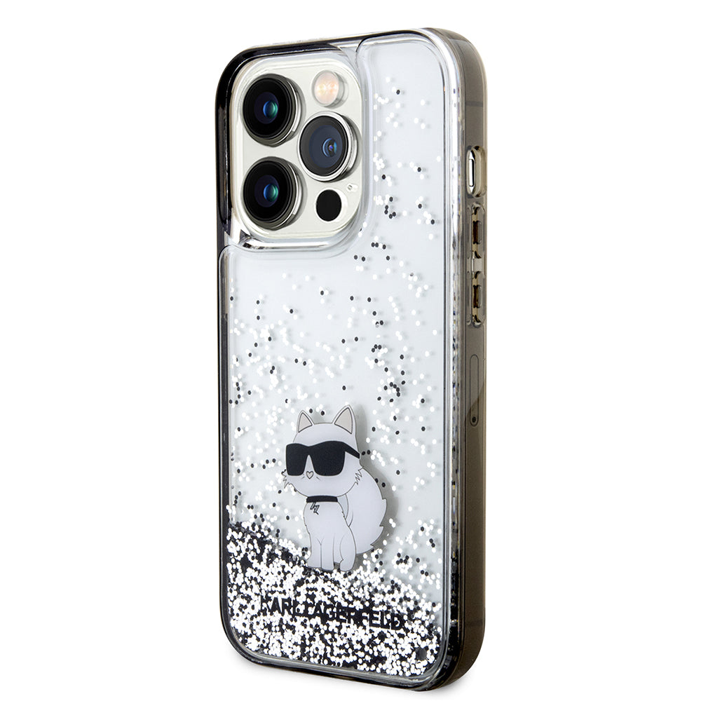 Ovitek za Apple iPhone 14 Pro, Karl Lagerfeld, Liquid Glitter Choupette, Prozoren