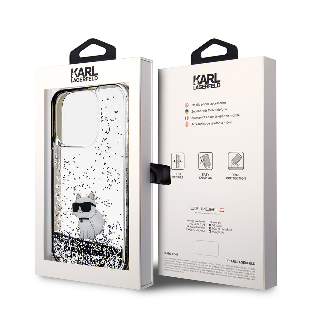 Ovitek za Apple iPhone 14 Pro, Karl Lagerfeld, Liquid Glitter Choupette, Prozoren