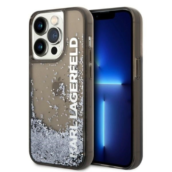 Ovitek za Apple iPhone 14 Pro, Karl Lagerfeld, Liquid Glitter KL Logo, Črn
