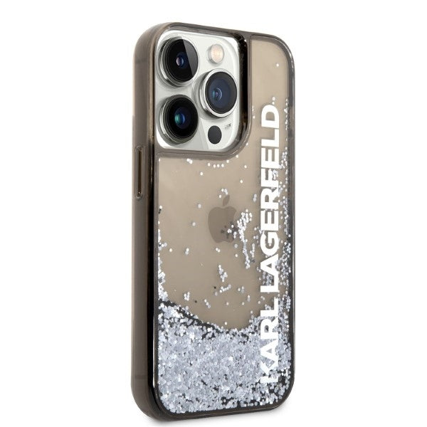 Ovitek za Apple iPhone 14 Pro, Karl Lagerfeld, Liquid Glitter KL Logo, Črn