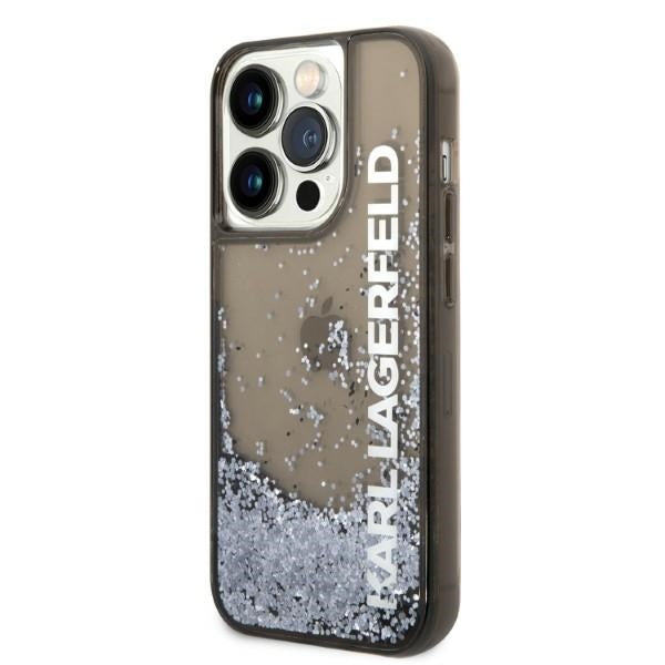 Ovitek za Apple iPhone 14 Pro, Karl Lagerfeld, Liquid Glitter KL Logo, Črn