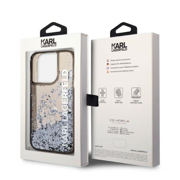 Ovitek za Apple iPhone 14 Pro, Karl Lagerfeld, Liquid Glitter KL Logo, Črn