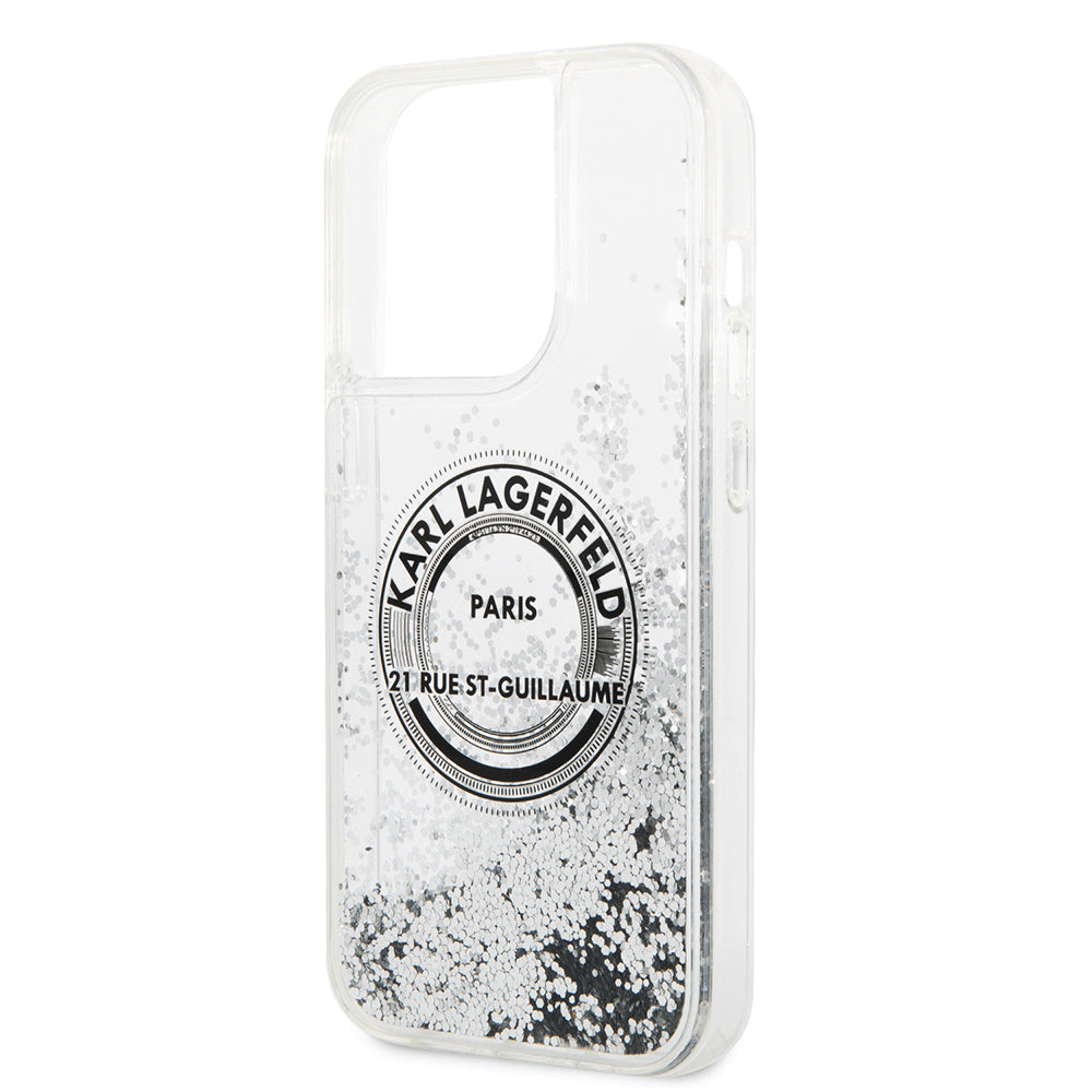 Ovitek za Apple iPhone 14 Pro, Karl Lagerfeld, Liquid Glitter RSG, Srebrn.