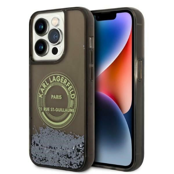 Ovitek za Apple iPhone 14 Pro, Karl Lagerfeld, Liquid Glitter RSG, Črn