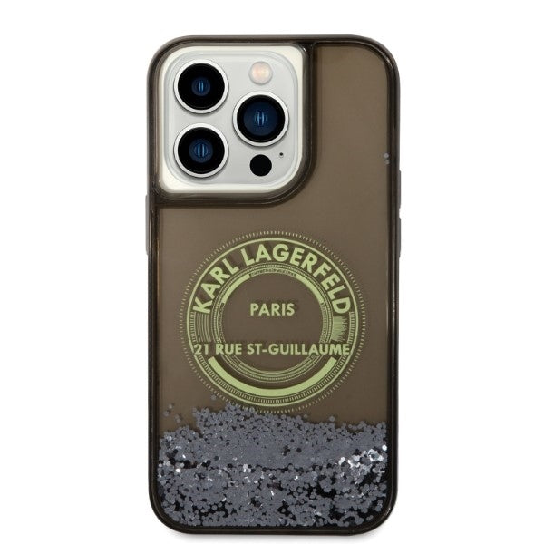 Ovitek za Apple iPhone 14 Pro, Karl Lagerfeld, Liquid Glitter RSG, Črn
