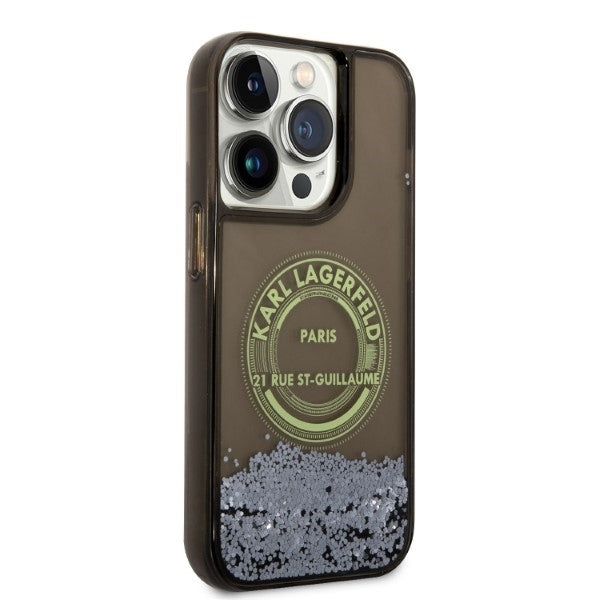Ovitek za Apple iPhone 14 Pro, Karl Lagerfeld, Liquid Glitter RSG, Črn
