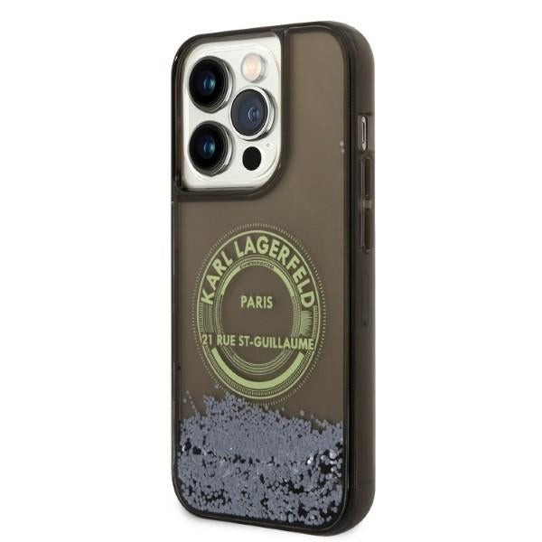 Ovitek za Apple iPhone 14 Pro, Karl Lagerfeld, Liquid Glitter RSG, Črn