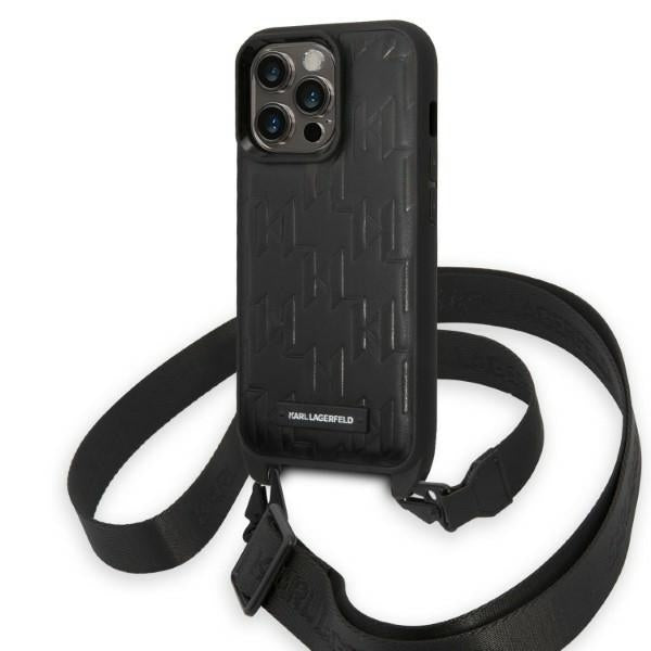 Ovitek za Apple iPhone 14 Pro, Karl Lagerfeld, Monogram Plaque Logo with Strap, Črna