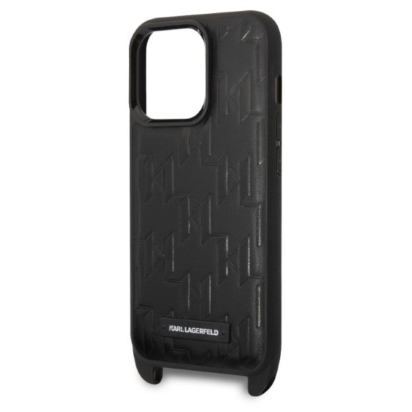 Ovitek za Apple iPhone 14 Pro, Karl Lagerfeld, Monogram Plaque Logo with Strap, Črna
