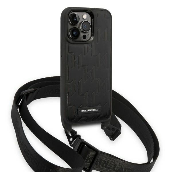 Ovitek za Apple iPhone 14 Pro, Karl Lagerfeld, Monogram Plaque Logo with Strap, Črna
