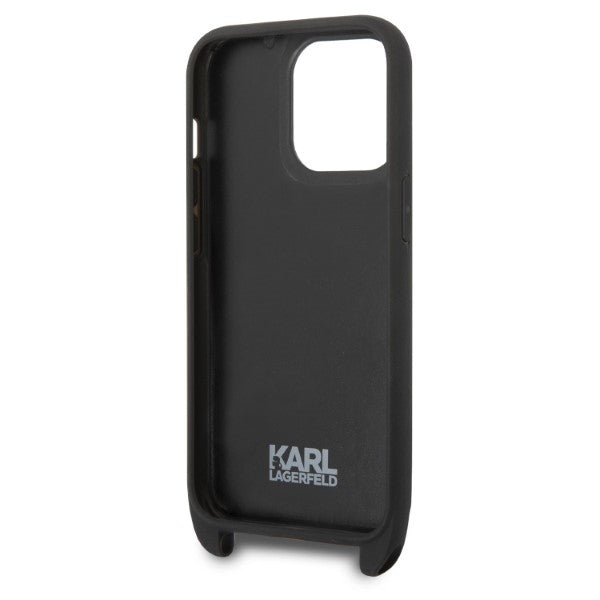 Ovitek za Apple iPhone 14 Pro, Karl Lagerfeld, Monogram Plaque Logo with Strap, Črna