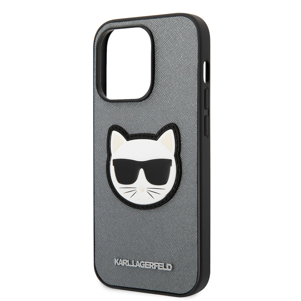 Ovitek za Apple iPhone 14 Pro, Karl Lagerfeld, Saffiano Choupette's Head, Srebrn.
