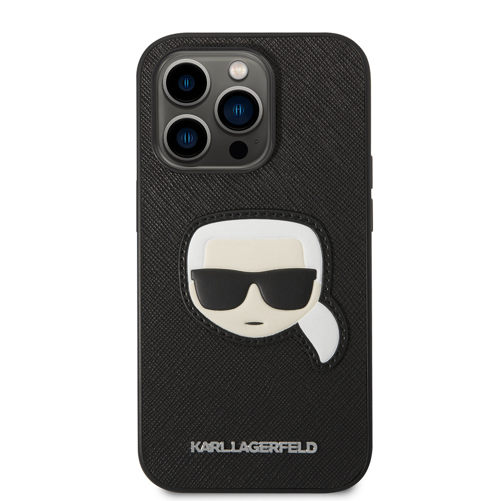 Ovitek za Apple iPhone 14 Pro, Karl Lagerfeld, Saffiano Karl's Head, črn.
