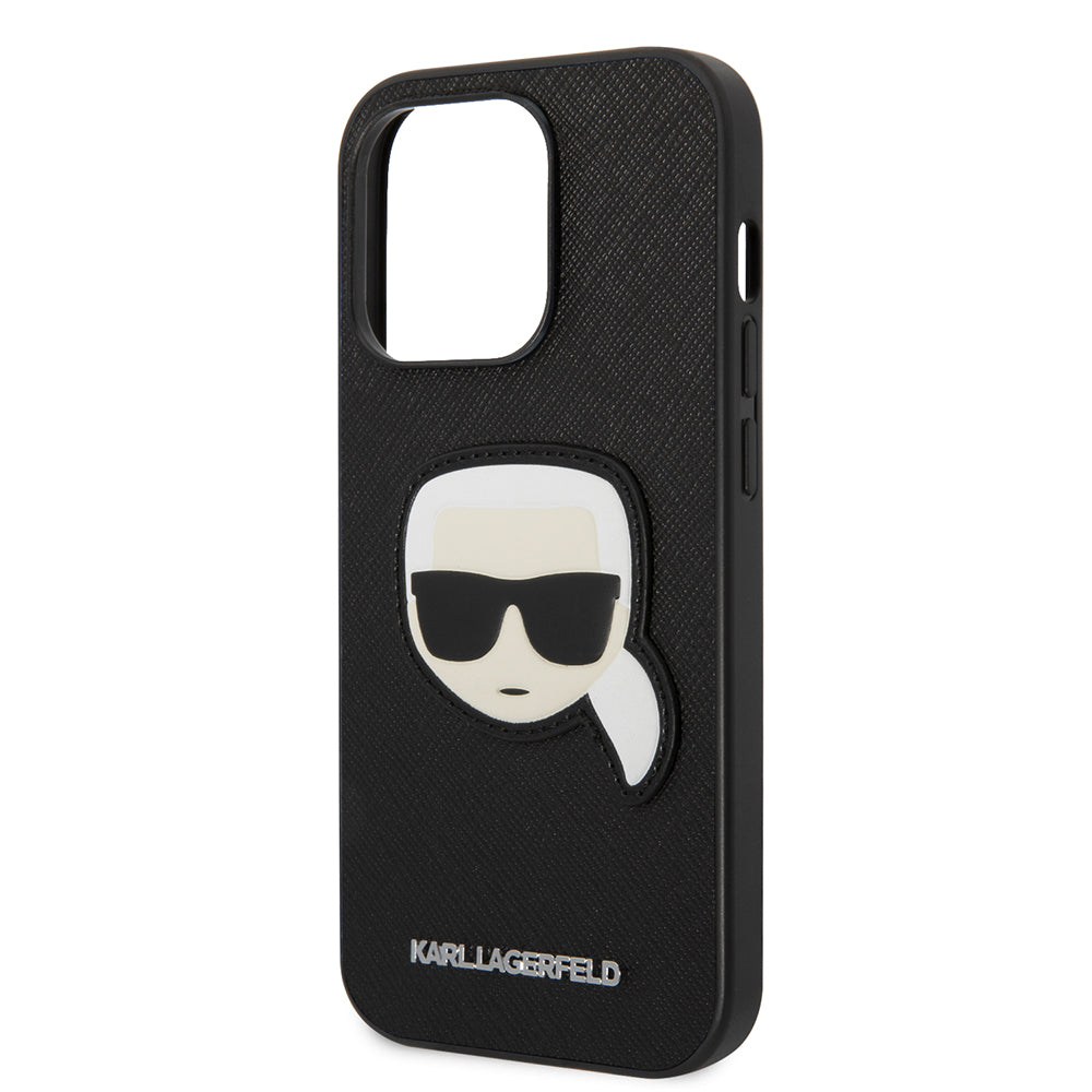 Ovitek za Apple iPhone 14 Pro, Karl Lagerfeld, Saffiano Karl's Head, črn.