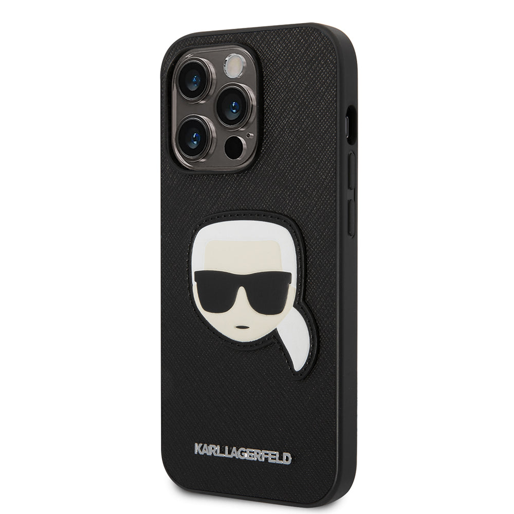 Ovitek za Apple iPhone 14 Pro, Karl Lagerfeld, Saffiano Karl's Head, črn.