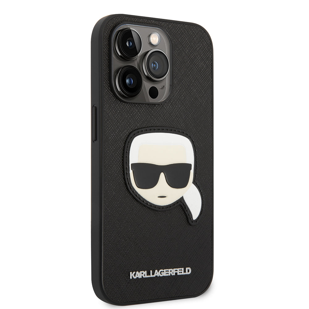 Ovitek za Apple iPhone 14 Pro, Karl Lagerfeld, Saffiano Karl's Head, črn.