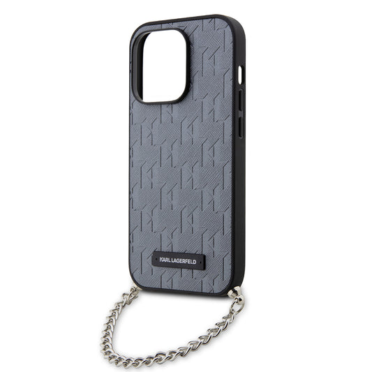 Ovitek za Apple iPhone 14 Pro, Karl Lagerfeld, Saffiano Monogram Chain, Srebrn