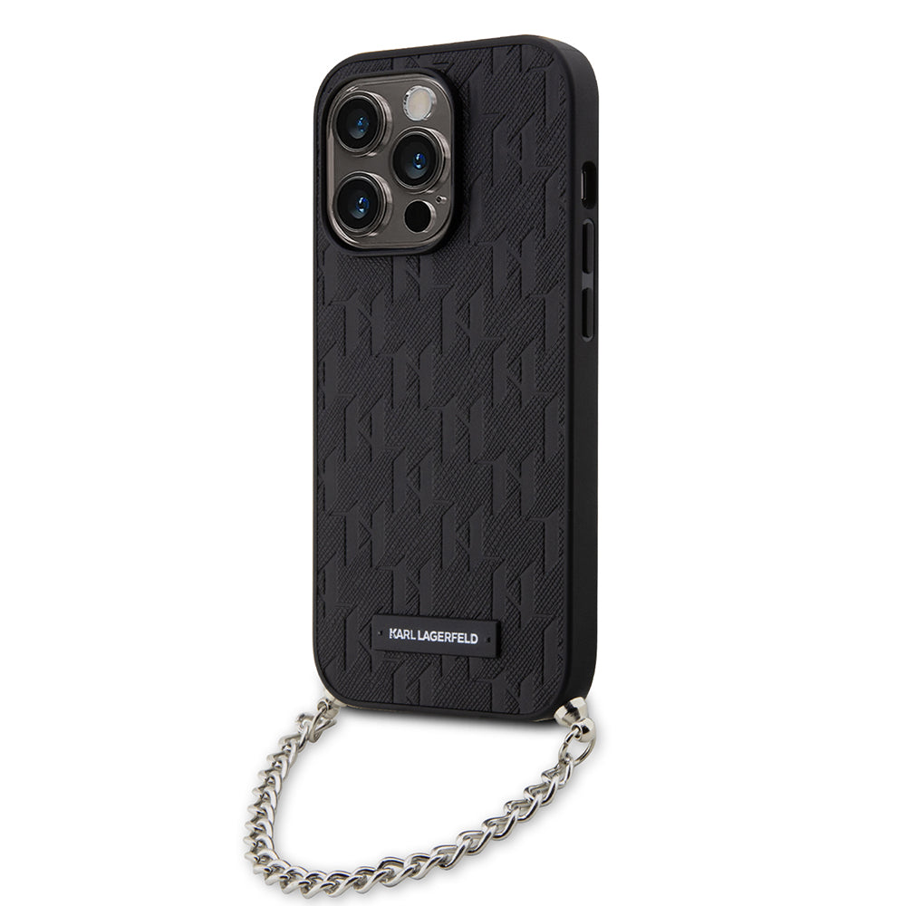 Ovitek za Apple iPhone 14 Pro, Karl Lagerfeld, Saffiano Monogram Chain, Črn
