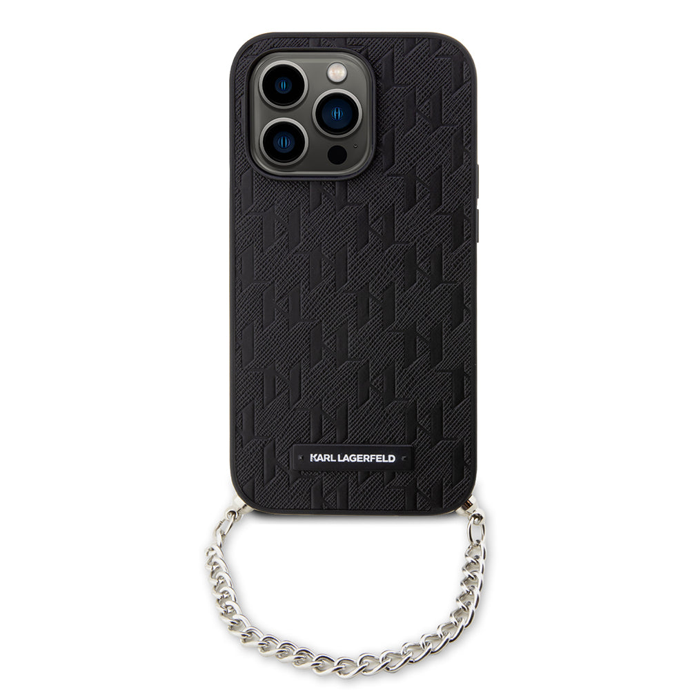 Ovitek za Apple iPhone 14 Pro, Karl Lagerfeld, Saffiano Monogram Chain, Črn