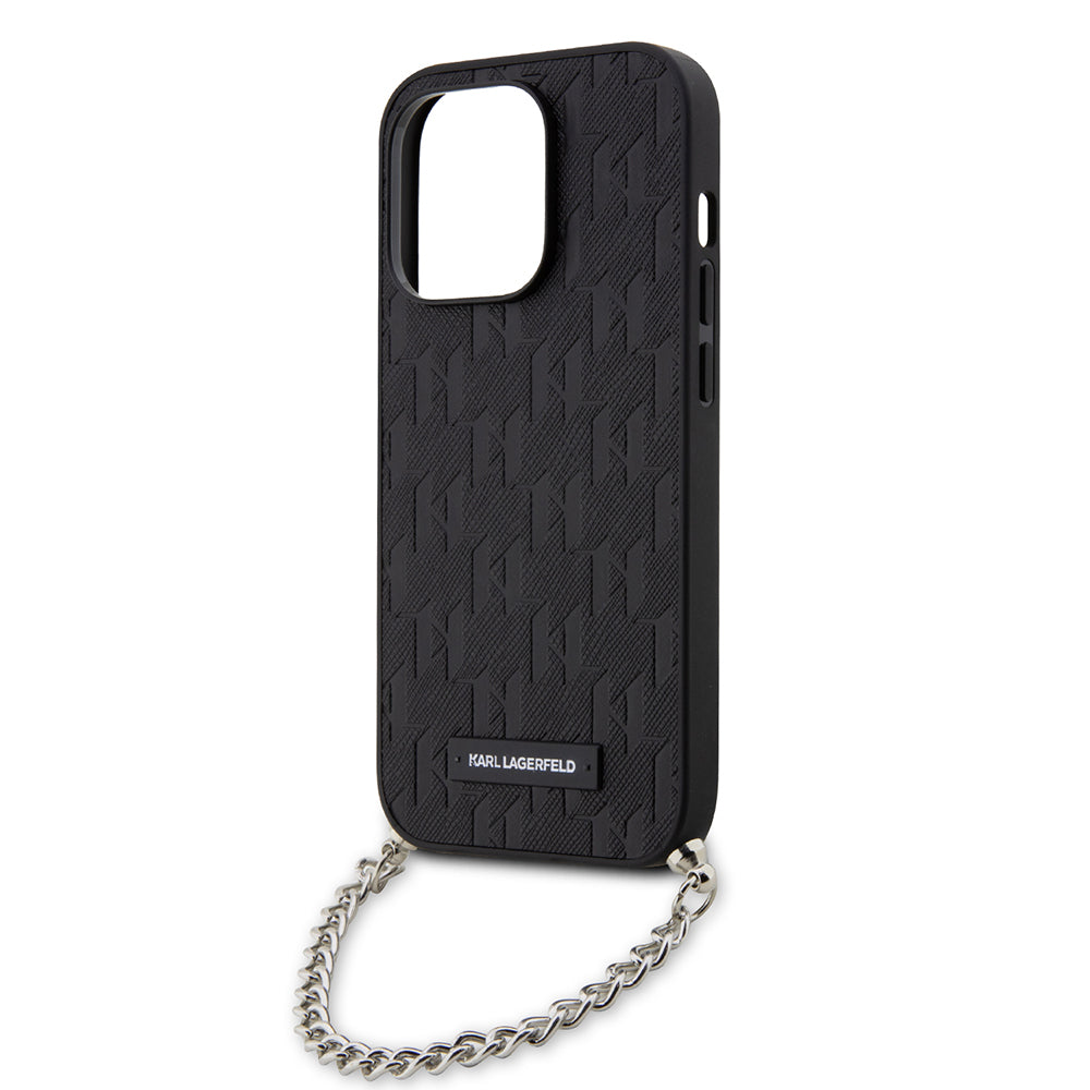 Ovitek za Apple iPhone 14 Pro, Karl Lagerfeld, Saffiano Monogram Chain, Črn