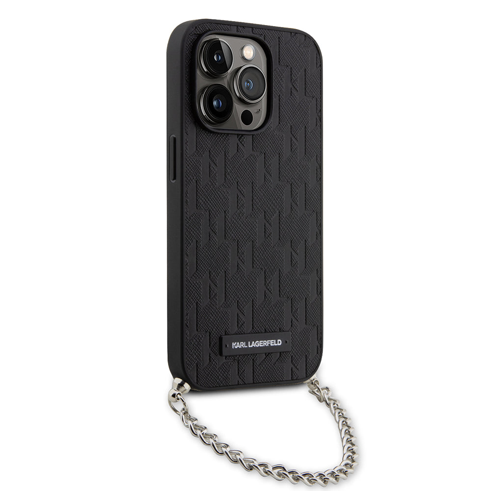 Ovitek za Apple iPhone 14 Pro, Karl Lagerfeld, Saffiano Monogram Chain, Črn