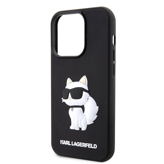 Ovitek za Apple iPhone 14 Pro Max, Karl Lagerfeld, 3D Rubber Choupette, črn