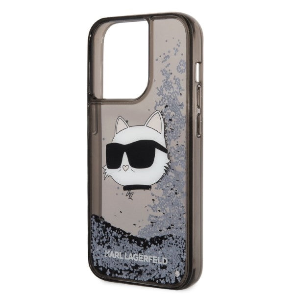 Ovitek za Apple iPhone 14 Pro Max, Karl Lagerfeld, Glitter Choupette's Head, črn