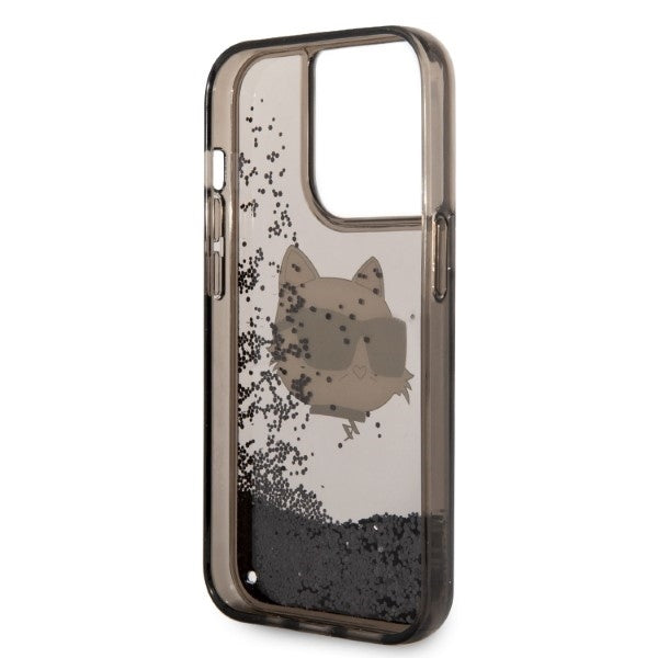 Ovitek za Apple iPhone 14 Pro Max, Karl Lagerfeld, Glitter Choupette's Head, črn