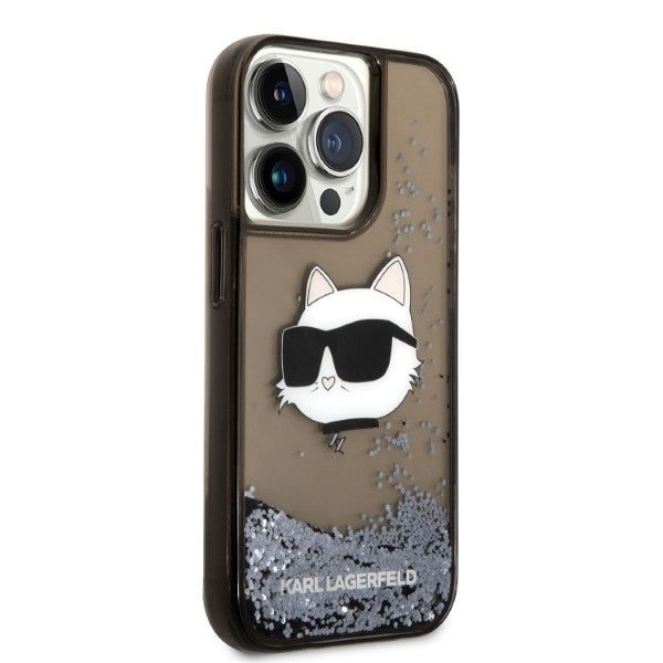 Ovitek za Apple iPhone 14 Pro Max, Karl Lagerfeld, Glitter Choupette's Head, črn