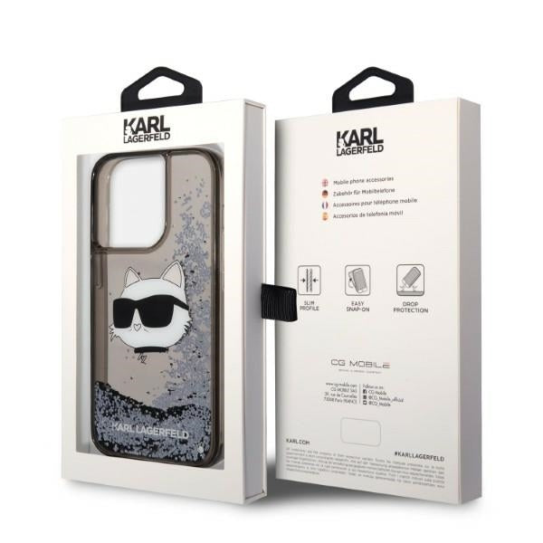 Ovitek za Apple iPhone 14 Pro Max, Karl Lagerfeld, Glitter Choupette's Head, črn