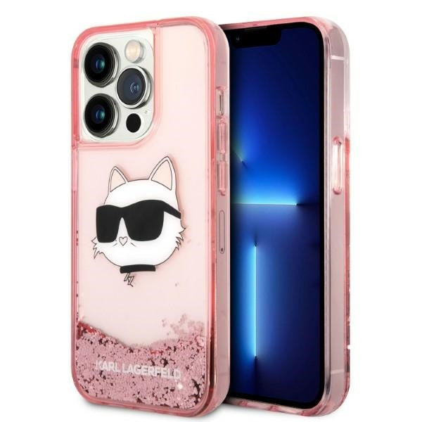 Ovitek za Apple iPhone 14 Pro Max, Karl Lagerfeld, Glitter Choupette's Head, Roza