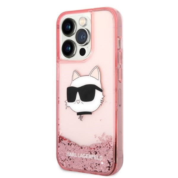 Ovitek za Apple iPhone 14 Pro Max, Karl Lagerfeld, Glitter Choupette's Head, Roza