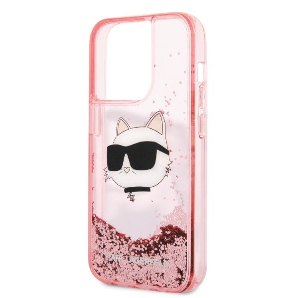Ovitek za Apple iPhone 14 Pro Max, Karl Lagerfeld, Glitter Choupette's Head, Roza
