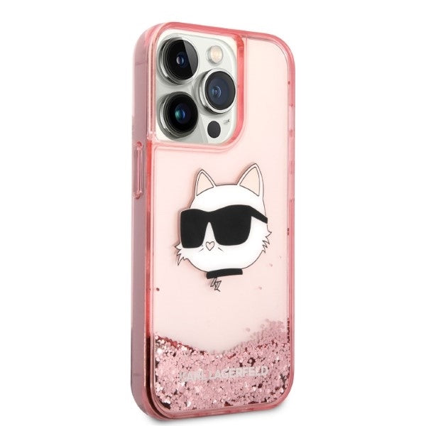 Ovitek za Apple iPhone 14 Pro Max, Karl Lagerfeld, Glitter Choupette's Head, Roza