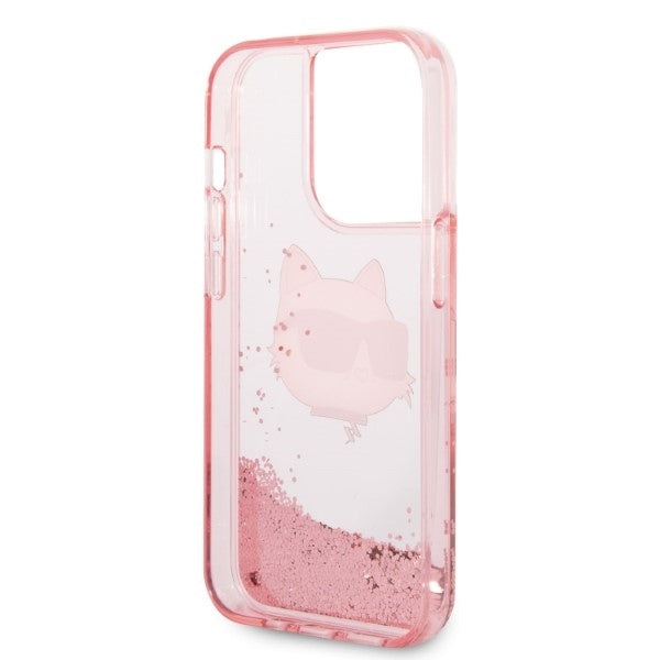 Ovitek za Apple iPhone 14 Pro Max, Karl Lagerfeld, Glitter Choupette's Head, Roza
