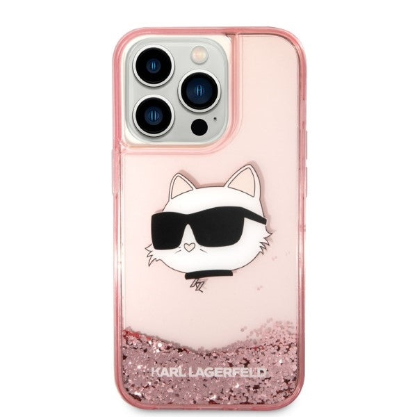 Ovitek za Apple iPhone 14 Pro Max, Karl Lagerfeld, Glitter Choupette's Head, Roza