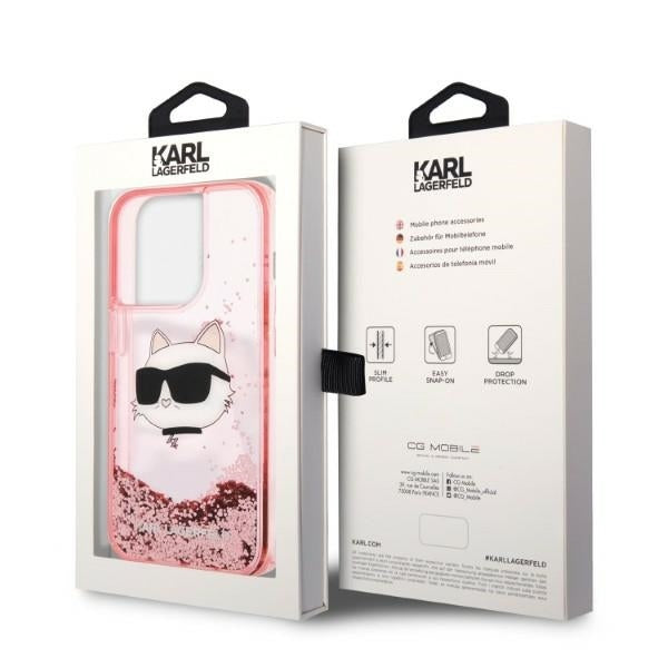 Ovitek za Apple iPhone 14 Pro Max, Karl Lagerfeld, Glitter Choupette's Head, Roza