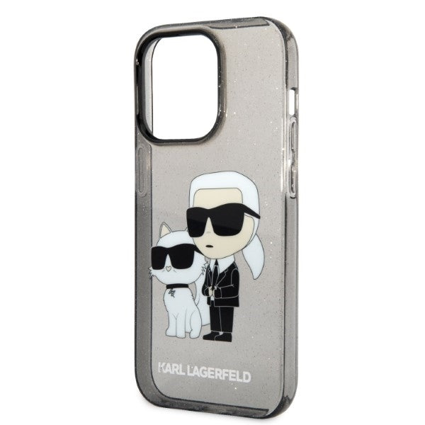 Ovitek za Apple iPhone 14 Pro Max, Karl Lagerfeld, Glitter Karl & Choupette, črn
