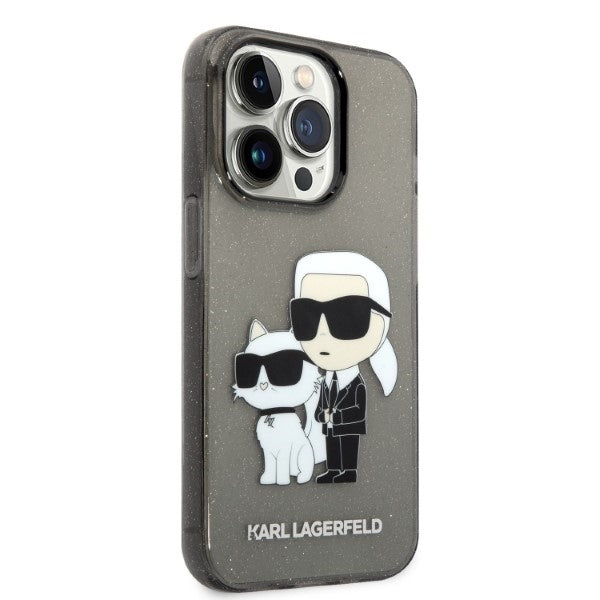 Ovitek za Apple iPhone 14 Pro Max, Karl Lagerfeld, Glitter Karl & Choupette, črn
