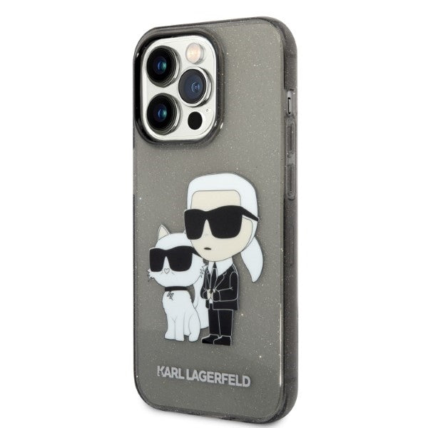 Ovitek za Apple iPhone 14 Pro Max, Karl Lagerfeld, Glitter Karl & Choupette, črn