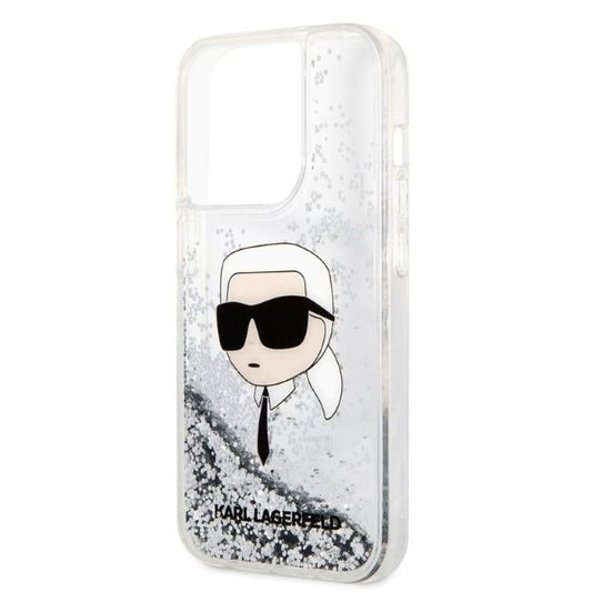 Ovitek za Apple iPhone 14 Pro Max, Karl Lagerfeld, Glitter Karl's Head, Srebrn.