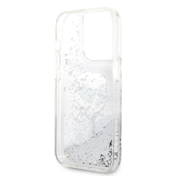 Ovitek za Apple iPhone 14 Pro Max, Karl Lagerfeld, Glitter Karl's Head, Srebrn.