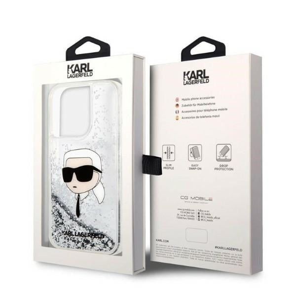 Ovitek za Apple iPhone 14 Pro Max, Karl Lagerfeld, Glitter Karl's Head, Srebrn.