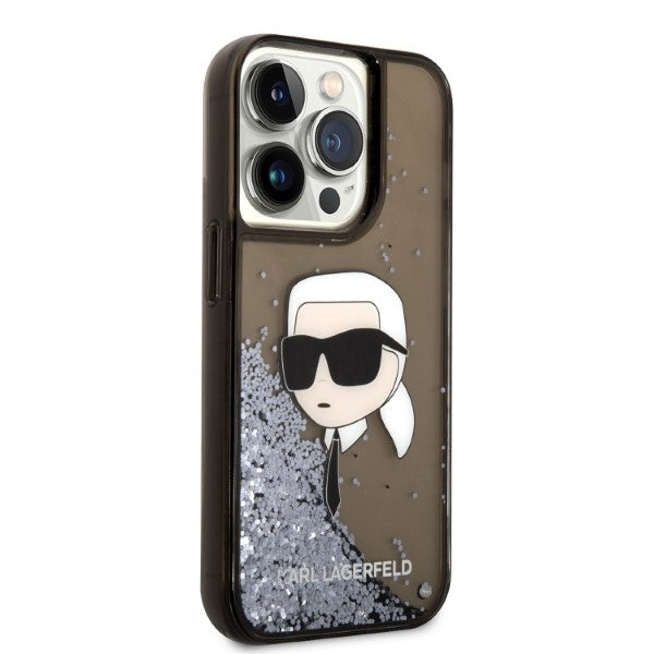 Ovitek za Apple iPhone 14 Pro Max, Karl Lagerfeld, Glitter Karl's Head, črn