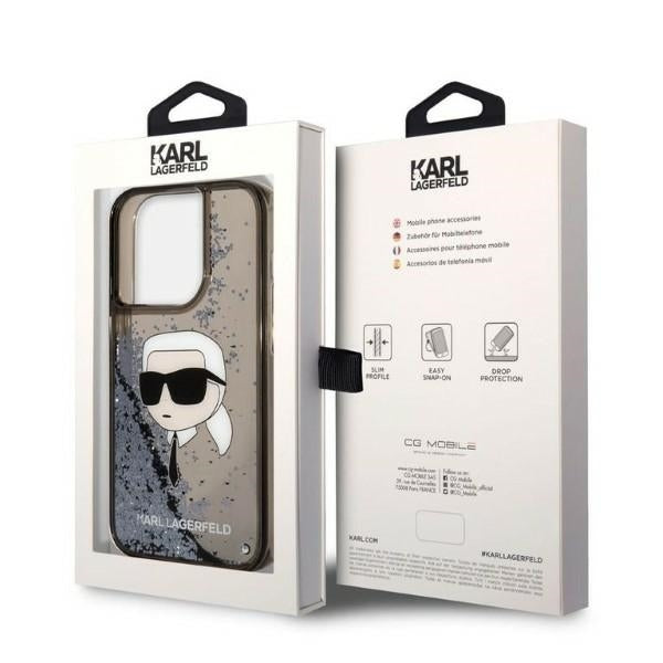 Ovitek za Apple iPhone 14 Pro Max, Karl Lagerfeld, Glitter Karl's Head, črn