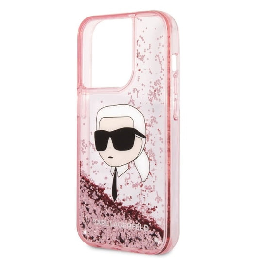 Ovitek za Apple iPhone 14 Pro Max, Karl Lagerfeld, Glitter Karl's Head, Roza